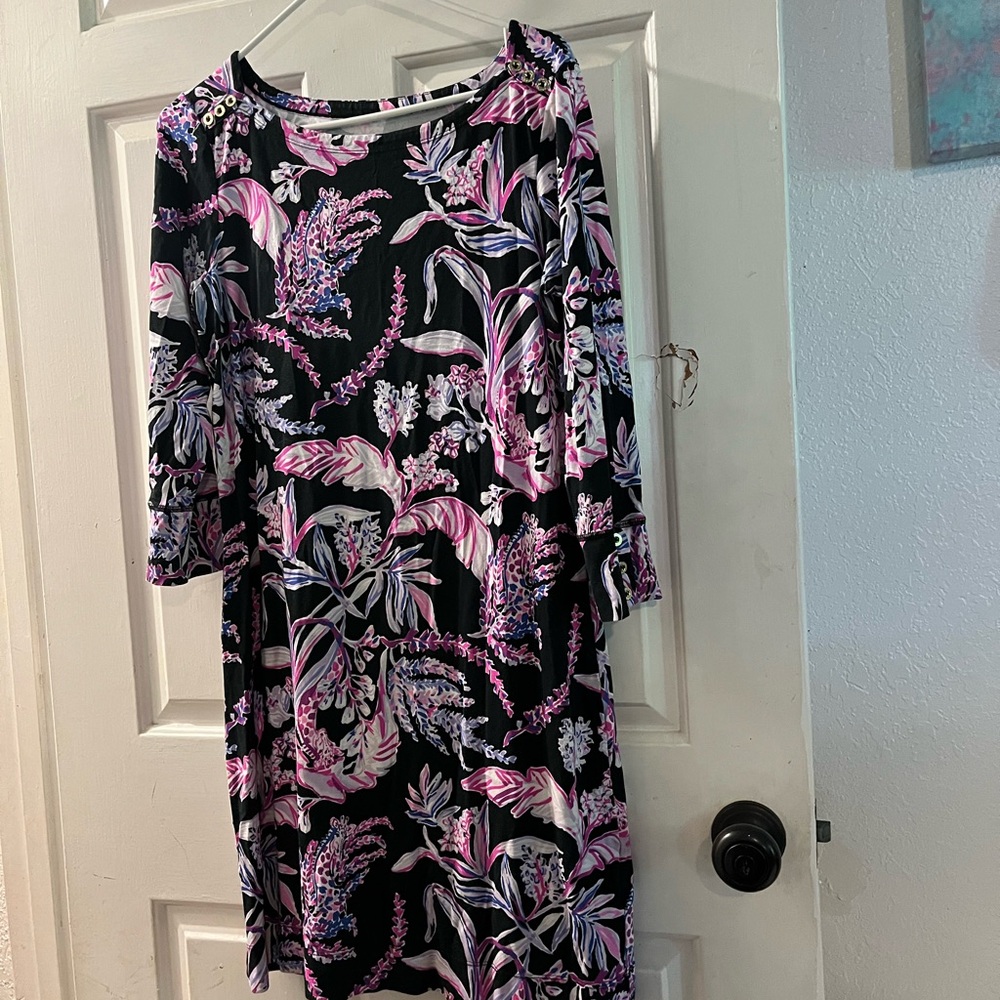 Lilly Pulitzer Black and Pink Sheath Dress 3/4 Sleeve